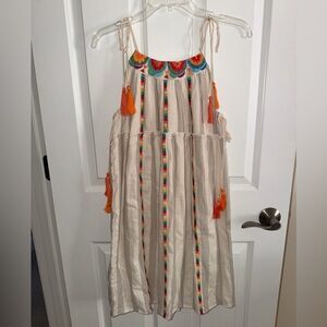 THML Cream Maxi Dress with Rainbow Trim & Orange Tassels